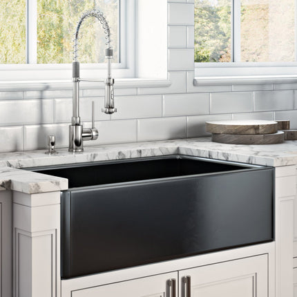 Ruvati 30 x 20 inch Fireclay Reversible Farmhouse Apron-Front Kitchen Sink Single Bowl - Glossy Black - RVL2100BK Ruvati