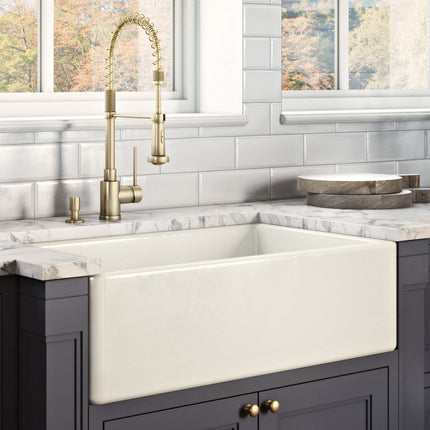 Ruvati 30 x 20 inch Fireclay Reversible Farmhouse Apron-Front Kitchen Sink Single Bowl - Biscuit - RVL2100BS Ruvati
