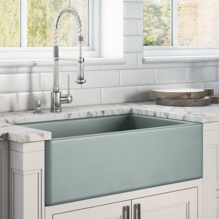 Ruvati 30 x 20 inch Fireclay Reversible Farmhouse Apron-Front Kitchen Sink Single Bowl - Gray - RVL2100GR Ruvati