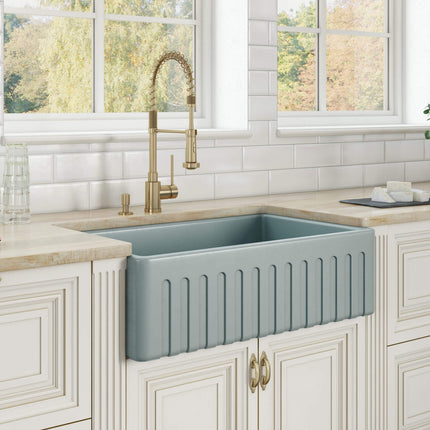 Ruvati 30 x 20 inch Fireclay Reversible Farmhouse Apron-Front Kitchen Sink Single Bowl - Gray - RVL2100GR Ruvati