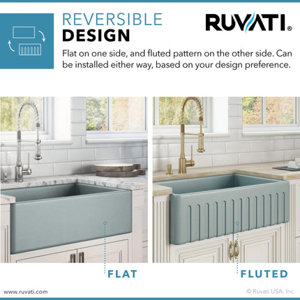 Ruvati 30 x 20 inch Fireclay Reversible Farmhouse Apron-Front Kitchen Sink Single Bowl - Gray - RVL2100GR Ruvati