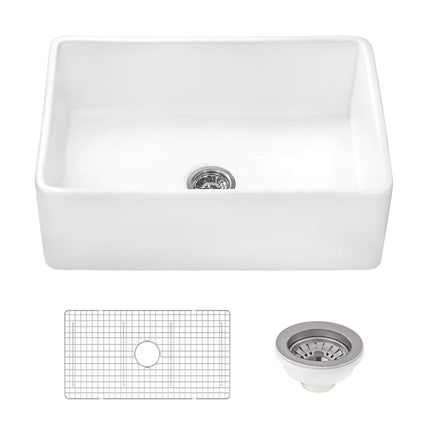 Ruvati 30 x 20 inch Fireclay Reversible Farmhouse Apron-Front Kitchen Sink Single Bowl - White - RVL2100WH Ruvati