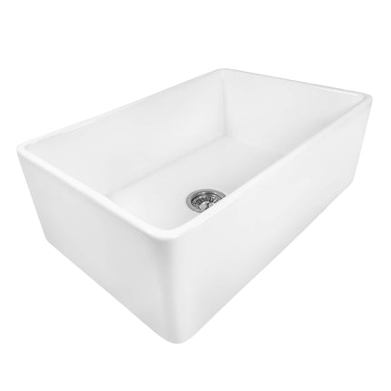 Ruvati 30 x 20 inch Fireclay Reversible Farmhouse Apron-Front Kitchen Sink Single Bowl - White - RVL2100WH Ruvati