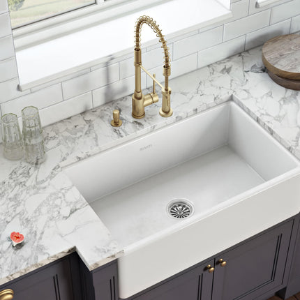 Ruvati 30 x 20 inch Fireclay Reversible Farmhouse Apron-Front Kitchen Sink Single Bowl - White - RVL2100WH Ruvati