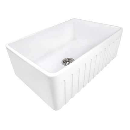 Ruvati 30 x 20 inch Fireclay Reversible Farmhouse Apron-Front Kitchen Sink Single Bowl - White - RVL2100WH Ruvati