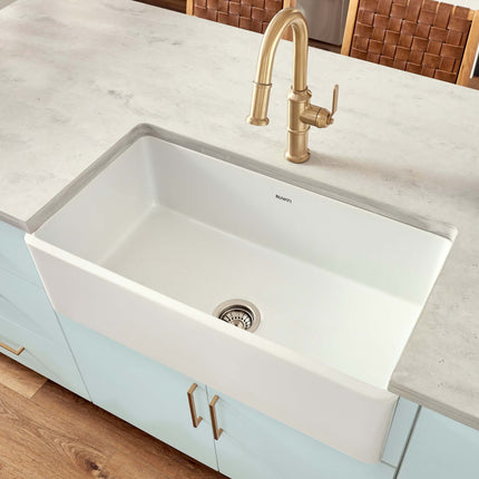 Ruvati 30 x 20 inch Fireclay Reversible Farmhouse Apron-Front Kitchen Sink Single Bowl - White - RVL2100WH Ruvati