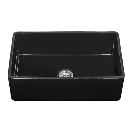 Ruvati 33 x 20 inch Fireclay Reversible Farmhouse Apron-Front Kitchen Sink Single Bowl - Glossy Black - RVL2300BK Ruvati