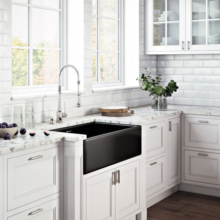 Ruvati 33 x 20 inch Fireclay Reversible Farmhouse Apron-Front Kitchen Sink Single Bowl - Glossy Black - RVL2300BK Ruvati