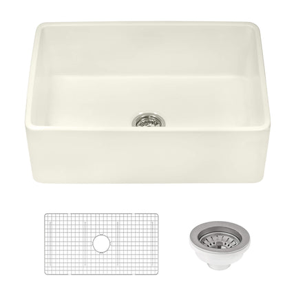Ruvati 33 x 20 inch Fireclay Reversible Farmhouse Apron-Front Kitchen Sink Single Bowl - Biscuit - RVL2300BS Ruvati