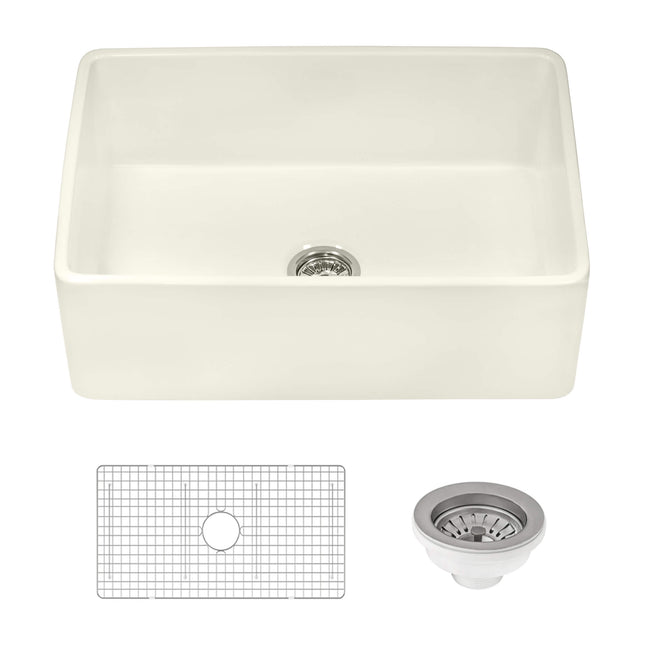 Ruvati 33 x 20 inch Fireclay Reversible Farmhouse Apron-Front Kitchen Sink Single Bowl - Biscuit - RVL2300BS Ruvati