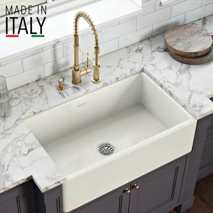 Ruvati 33 x 20 inch Fireclay Reversible Farmhouse Apron-Front Kitchen Sink Single Bowl - Biscuit - RVL2300BS Ruvati