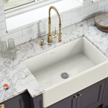 Ruvati 33 x 20 inch Fireclay Reversible Farmhouse Apron-Front Kitchen Sink Single Bowl - Biscuit - RVL2300BS Ruvati