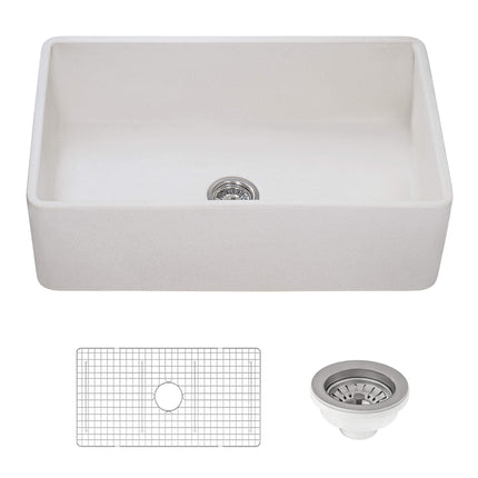Ruvati 33 x 20 inch Fireclay Reversible Farmhouse Distressed Finish Apron-Front Kitchen Sink - Crackled White - RVL2300CR Ruvati