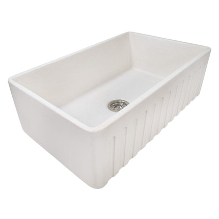 Ruvati 33 x 20 inch Fireclay Reversible Farmhouse Distressed Finish Apron-Front Kitchen Sink - Crackled White - RVL2300CR Ruvati