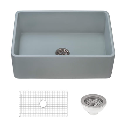 Ruvati 33 x 20 inch Fireclay Reversible Farmhouse Apron-Front Kitchen Sink Single Bowl - Horizon Gray - RVL2300GR Ruvati