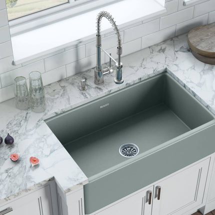 Ruvati 33 x 20 inch Fireclay Reversible Farmhouse Apron-Front Kitchen Sink Single Bowl - Horizon Gray - RVL2300GR Ruvati