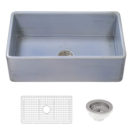 Ruvati 33 inch Fireclay Distressed Finish Farmhouse Apron-Front Kitchen Sink Reversible - Coastal Blue - RVL2300SB Ruvati