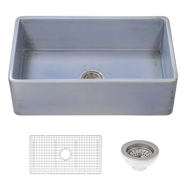 Ruvati 33 inch Fireclay Distressed Finish Farmhouse Apron-Front Kitchen Sink Reversible - Coastal Blue - RVL2300SB Ruvati
