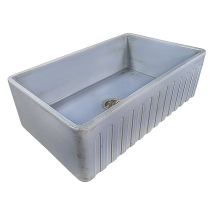 Ruvati 33 inch Fireclay Distressed Finish Farmhouse Apron-Front Kitchen Sink Reversible - Coastal Blue - RVL2300SB Ruvati