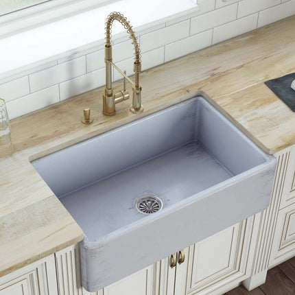Ruvati 33 inch Fireclay Distressed Finish Farmhouse Apron-Front Kitchen Sink Reversible - Coastal Blue - RVL2300SB Ruvati