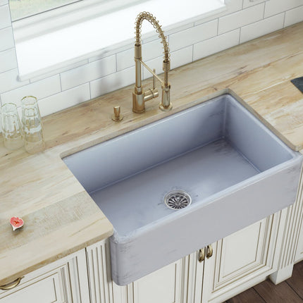 Ruvati 33 inch Fireclay Distressed Finish Farmhouse Apron-Front Kitchen Sink Reversible - Coastal Blue - RVL2300SB Ruvati