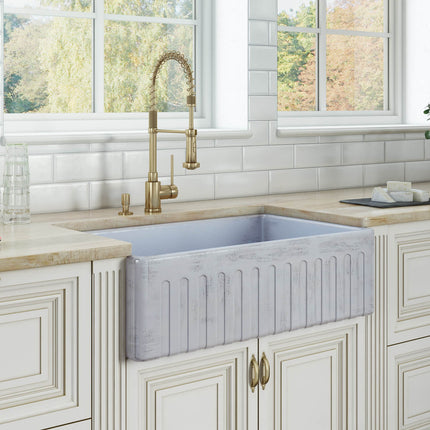 Ruvati 33 inch Fireclay Distressed Finish Farmhouse Apron-Front Kitchen Sink Reversible - Coastal Blue - RVL2300SB Ruvati