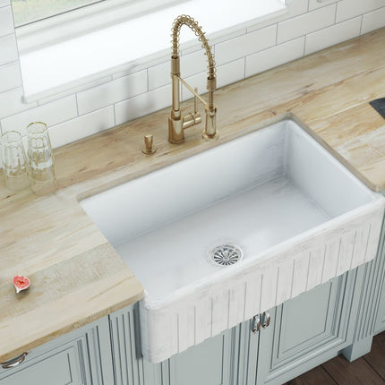 Ruvati 33 x 20 inch Fireclay Reversible Farmhouse Apron-Front Kitchen Sink Specialty Finish - Distressed White - RVL2300SW Ruvati