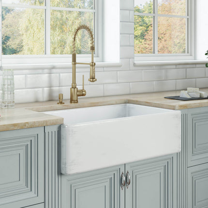 Ruvati 33 x 20 inch Fireclay Reversible Farmhouse Apron-Front Kitchen Sink Specialty Finish - Distressed White - RVL2300SW Ruvati