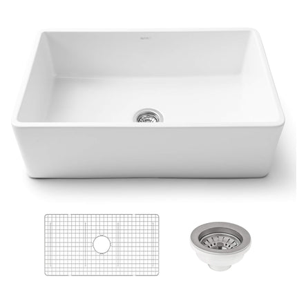 Ruvati 33 x 20 inch Fireclay Reversible Farmhouse Apron-Front Kitchen Sink Single Bowl - White - RVL2300WH Ruvati