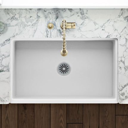 Ruvati 33 x 20 inch Fireclay Reversible Farmhouse Apron-Front Kitchen Sink Single Bowl - White - RVL2300WH Ruvati