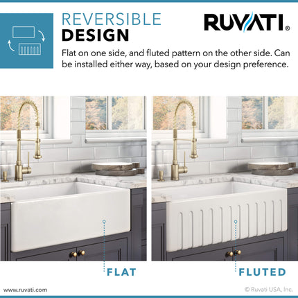 Ruvati 33 x 20 inch Fireclay Reversible Farmhouse Apron-Front Kitchen Sink Single Bowl - White - RVL2300WH Ruvati