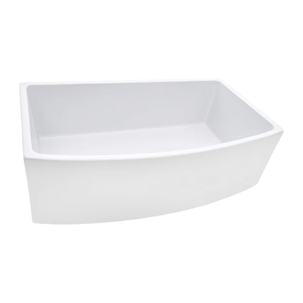 Ruvati 33 inch Fireclay White Farmhouse Kitchen Sink Bow Front Curved Apron Single Bowl - RVL2398WH Ruvati
