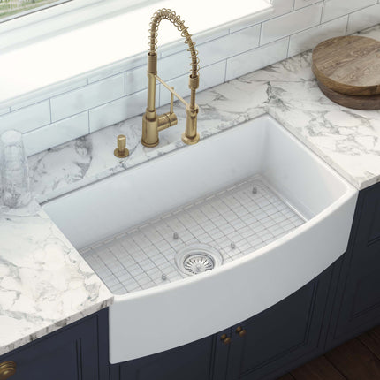 Ruvati 33 inch Fireclay White Farmhouse Kitchen Sink Bow Front Curved Apron Single Bowl - RVL2398WH Ruvati