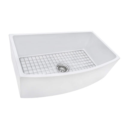 Ruvati 33 inch Fireclay White Farmhouse Kitchen Sink Bow Front Curved Apron Single Bowl - RVL2398WH Ruvati