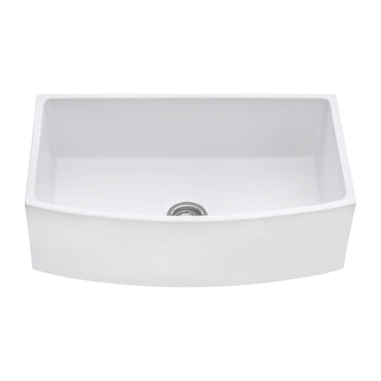 Ruvati 33 inch Fireclay White Farmhouse Kitchen Sink Bow Front Curved Apron Single Bowl - RVL2398WH Ruvati