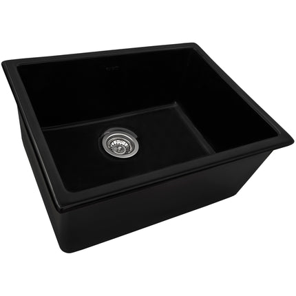 Ruvati 24-inch Fireclay Undermount / Drop-in Topmount Kitchen Sink Single Bowl - Glossy Black - RVL2420BK Ruvati