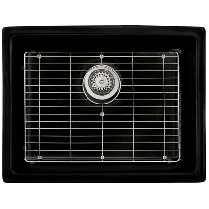 Ruvati 24-inch Fireclay Undermount / Drop-in Topmount Kitchen Sink Single Bowl - Glossy Black - RVL2420BK Ruvati
