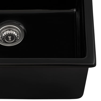 Ruvati 24-inch Fireclay Undermount / Drop-in Topmount Kitchen Sink Single Bowl - Glossy Black - RVL2420BK Ruvati