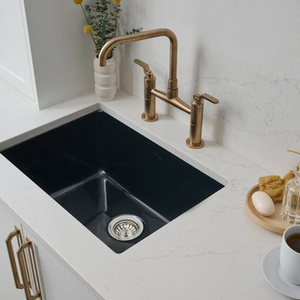 Ruvati 24-inch Fireclay Undermount / Drop-in Topmount Kitchen Sink Single Bowl - Glossy Black - RVL2420BK Ruvati
