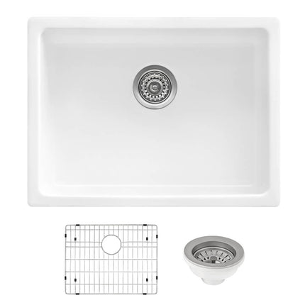 Ruvati 24-inch Fireclay Undermount / Drop-in Topmount Kitchen Sink Single Bowl - White - RVL2420WH Ruvati