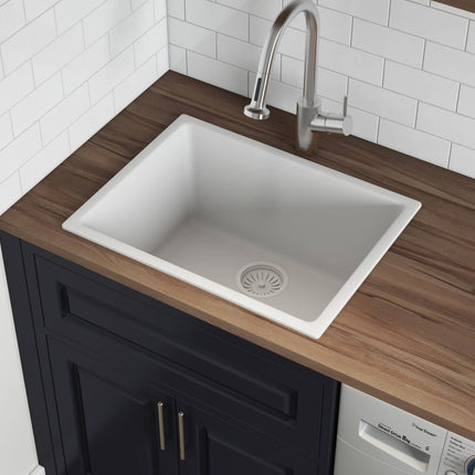 Ruvati 24-inch Fireclay Undermount / Drop-in Topmount Kitchen Sink Single Bowl - White - RVL2420WH Ruvati