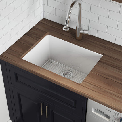 Ruvati 24-inch Fireclay Undermount / Drop-in Topmount Kitchen Sink Single Bowl - White - RVL2420WH Ruvati