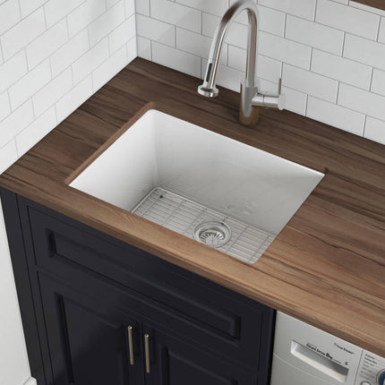 Ruvati 24-inch Fireclay Undermount / Drop-in Topmount Kitchen Sink Single Bowl - White - RVL2420WH Ruvati