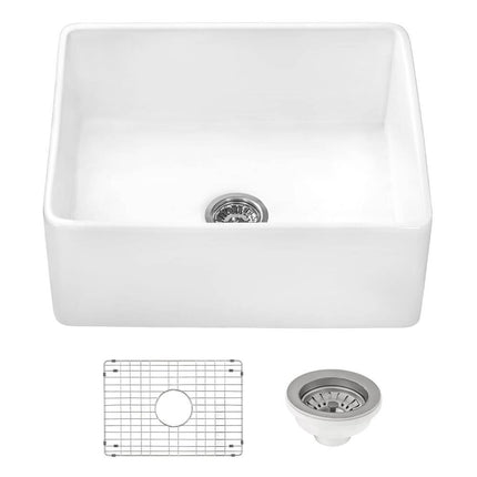 Ruvati 23-inch Fireclay Farmhouse Kitchen Laundry Utility Sink Single Bowl - White - RVL2468WH Ruvati