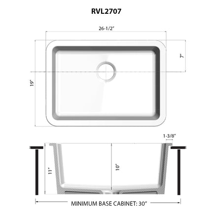 Ruvati 27-inch Fireclay Undermount / Drop-in Topmount Kitchen Sink Single Bowl - Black - RVL2707BK Ruvati
