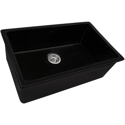 Ruvati 27-inch Fireclay Undermount / Drop-in Topmount Kitchen Sink Single Bowl - Black - RVL2707BK Ruvati
