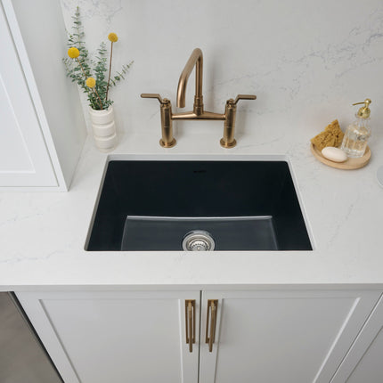 Ruvati 27-inch Fireclay Undermount / Drop-in Topmount Kitchen Sink Single Bowl - Black - RVL2707BK Ruvati