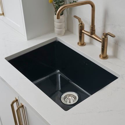 Ruvati 27-inch Fireclay Undermount / Drop-in Topmount Kitchen Sink Single Bowl - Black - RVL2707BK Ruvati