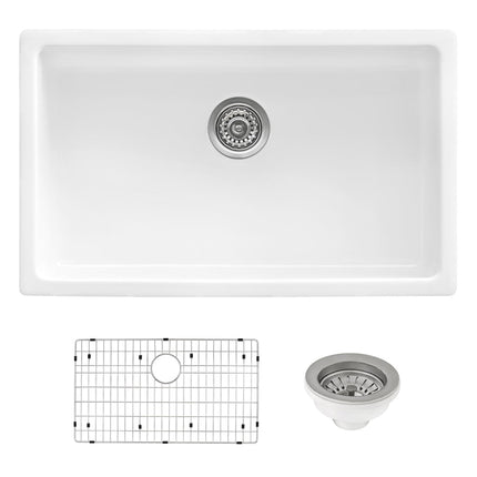 Ruvati 27-inch Fireclay Undermount / Drop-in Topmount Kitchen Sink Single Bowl - White - RVL2707WH Ruvati