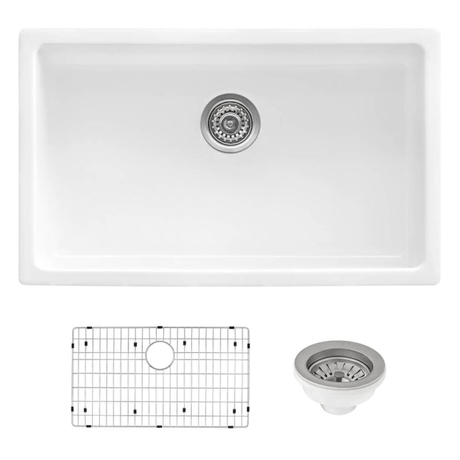 Ruvati 30-inch Fireclay Undermount / Drop-in Topmount Kitchen Sink Single Bowl - White - RVL3030WH Ruvati
